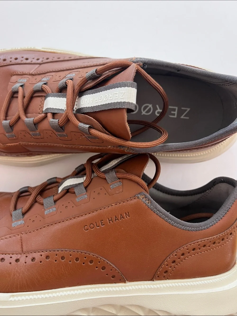Cole Haan ZERØGRAND British Tan Leather Wingtip Sneaker with Cream Sole